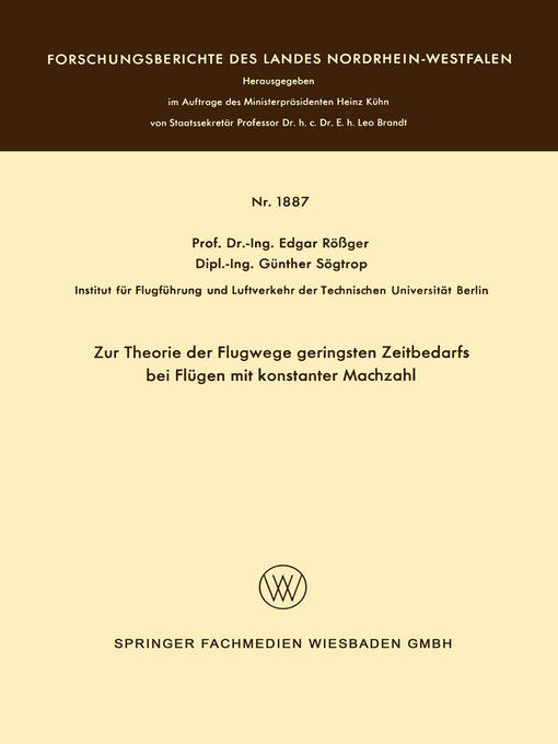 Cover image for Zur Theorie der Flugwege geringsten Zeitbedarfs bei Flügen mit konstanter Machzahl